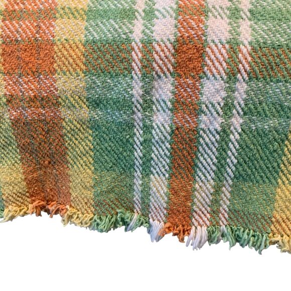 April Cornell Orange Yellow Green Plaid and Fringe Rectangular Tablecloth 80x54 - Picture 4 of 9